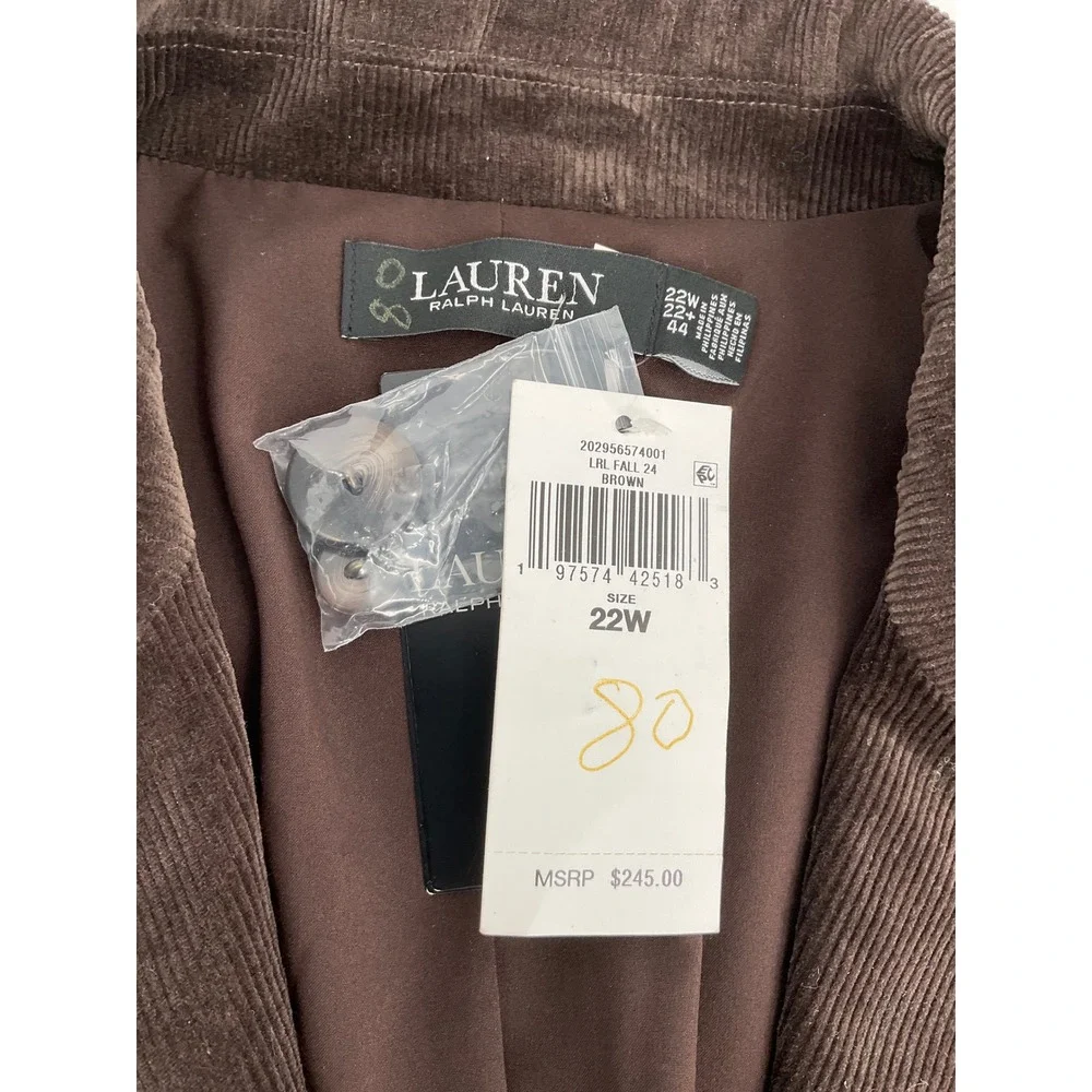 Lauren Ralph Lauren Women Brown Corduroy Blazer Jacket Crest Button Size 22W - Picture 6 of 12
